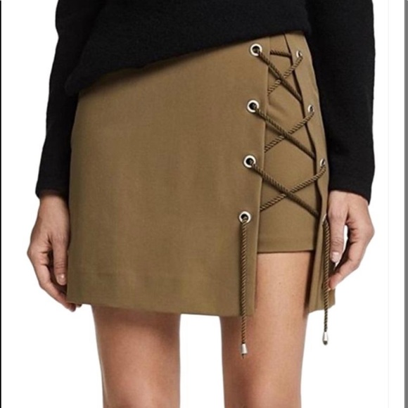 Rebecca Minkoff Olive Green Stevia Military Lace Up Skirt Size 10 - Picture 10 of 10